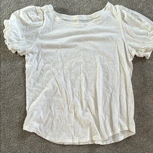 White Crew Neck Puff Sleeve Blouse